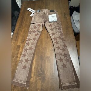 Valabasas "V-STARS” BROWN WASH STACKED FLARE JEAN × 1